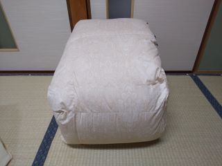 大阪市住吉区在中のS様の羽毛掛布団のリフォ-ムの依頼です。15年使っている羽毛掛布団です。生地から羽毛の毛が出てきています。一度見に来て頂きませんか?